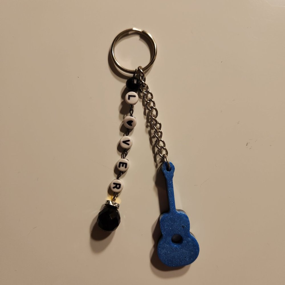 Blue and Black Guitar "Lover" Keychain